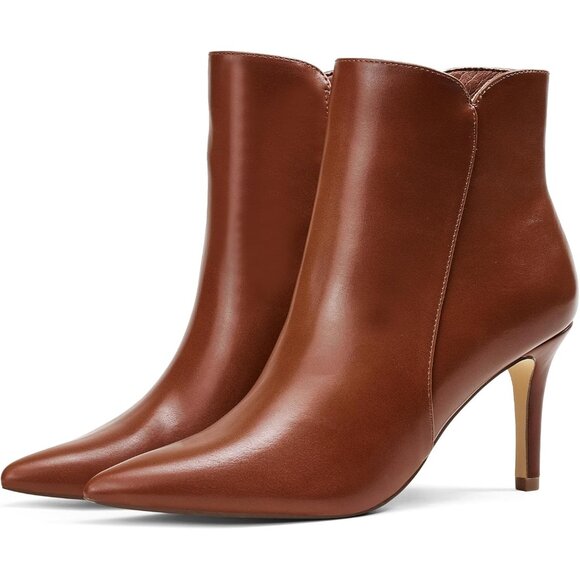 ⚡Women's Brown Chic Heeled Ankle Boots Sexy Pointed Toe 3 Inch High Heel Fashion - Picture 5 of 8